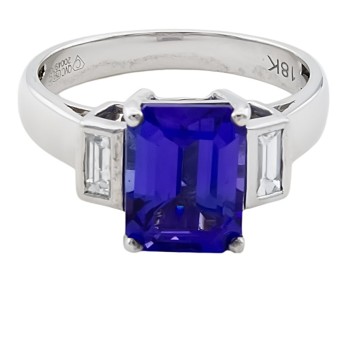 18ct White Gold Tanzanite/Diamond Ring Size M